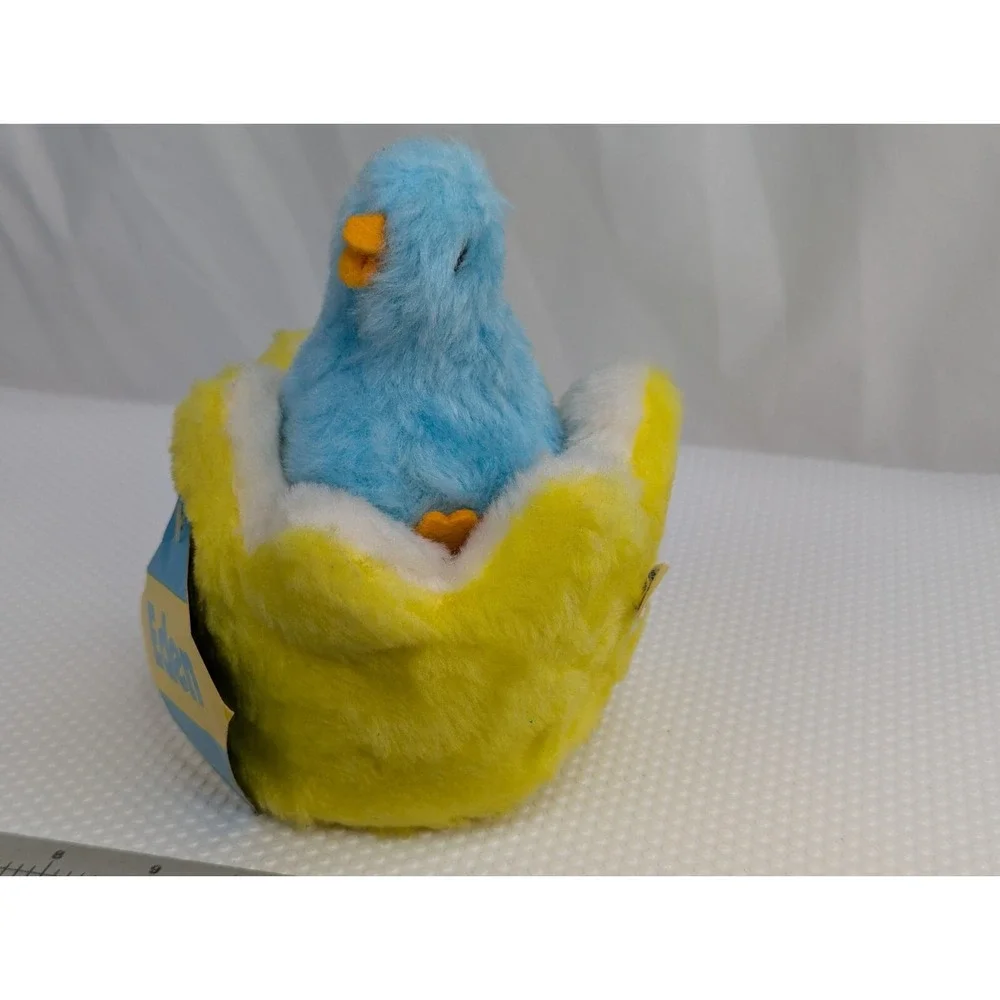 Eden Blue Bird Rattle‎ Plush Nest Yellow 7 Inch Vintage Paper Tag Stuffed Animal